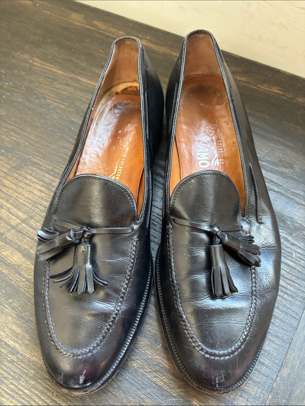 Salvatore Ferragamo tassel loafers, black, size 10.5D